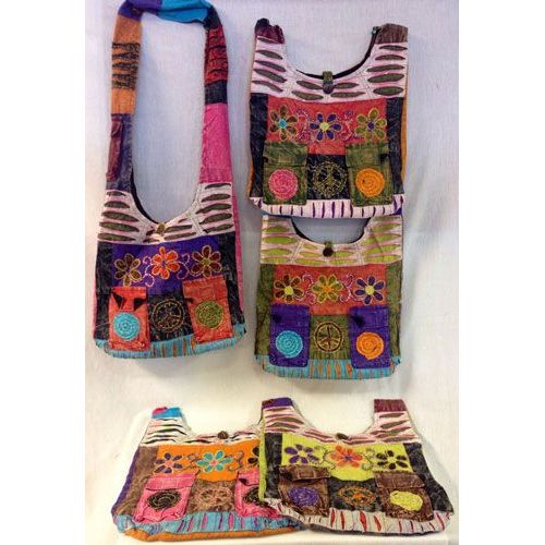 10 Units of Handmade Nepal Hobo Bags 3 Flowers 2 Pockets Design ...