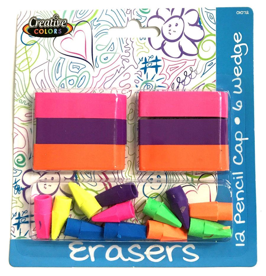 96 Units of Eraser Combo Pack 6 Wedge + 12 Pencil Caps - Erasers - at ...