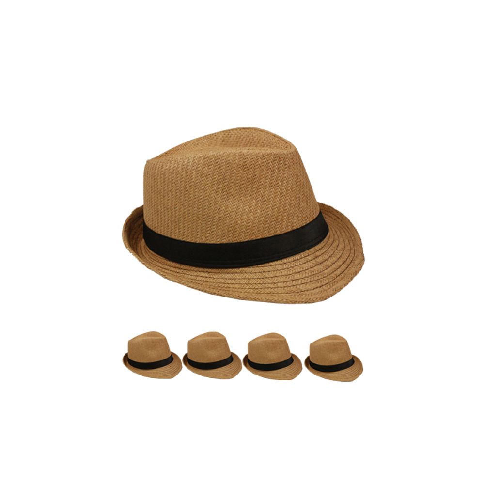 24 Units of Plain Paper Straw Brown Fedora Hat - Fedoras, Driver Caps ...