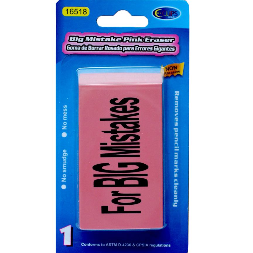 48 Units Of Big Mistake Pink Eraser 1 Pack Erasers At