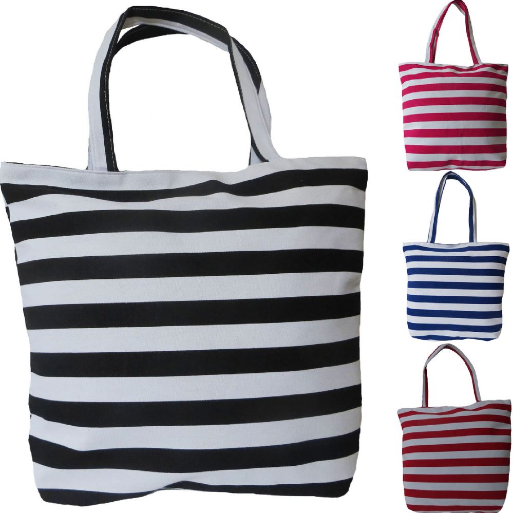 36 Units of Classic Horizontally Striped Large Fabric Tote Bag In ...