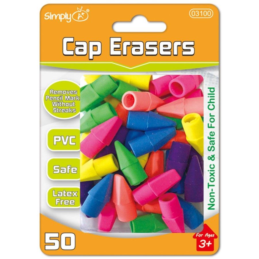 96 Units of Fifty Count Cap Eraser Erasers at