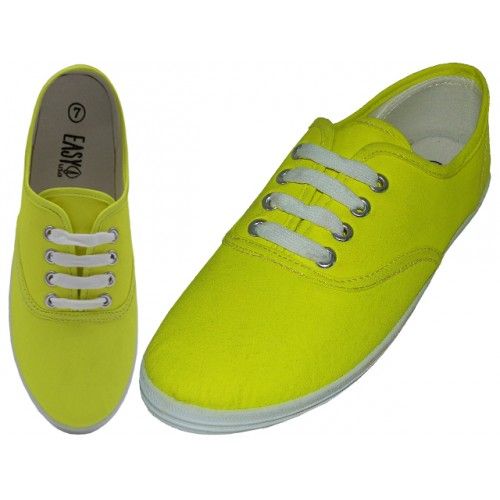 24 Units of Women's Lace Up Casual Canvas Shoes ( *Neon Yellow ) - at ...