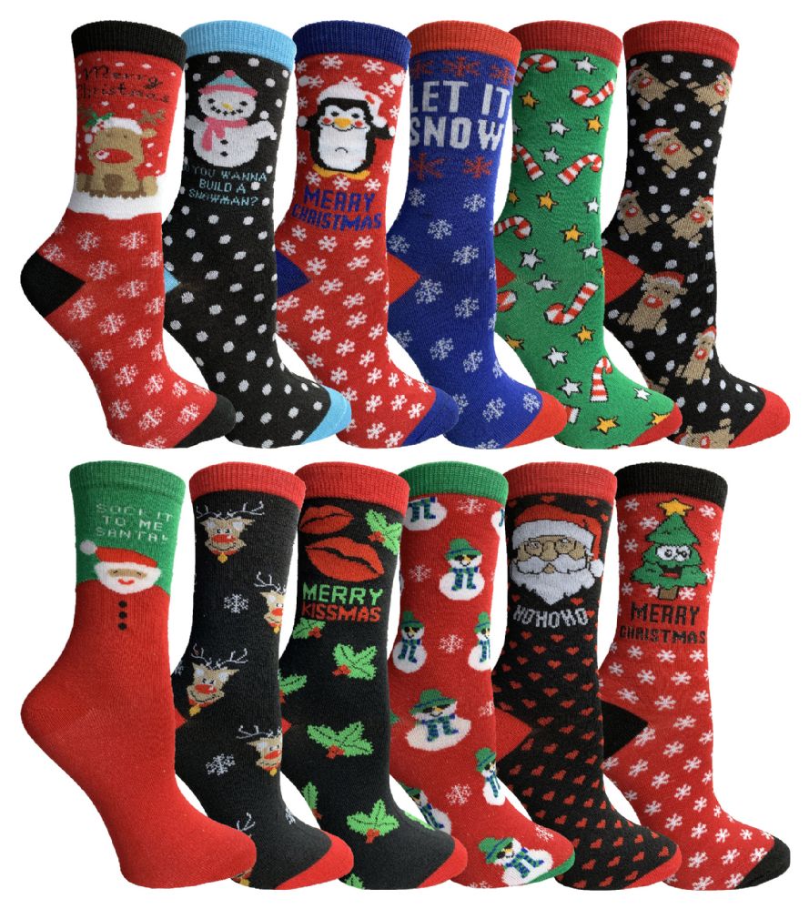 12 Pair Newly created Christmas Holiday Socks, Sock Size 9-11 - Womens ...