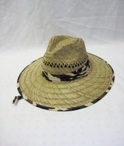 24 Units of Men's Camo Trim Straw Summer Hat - Sun Hats - at