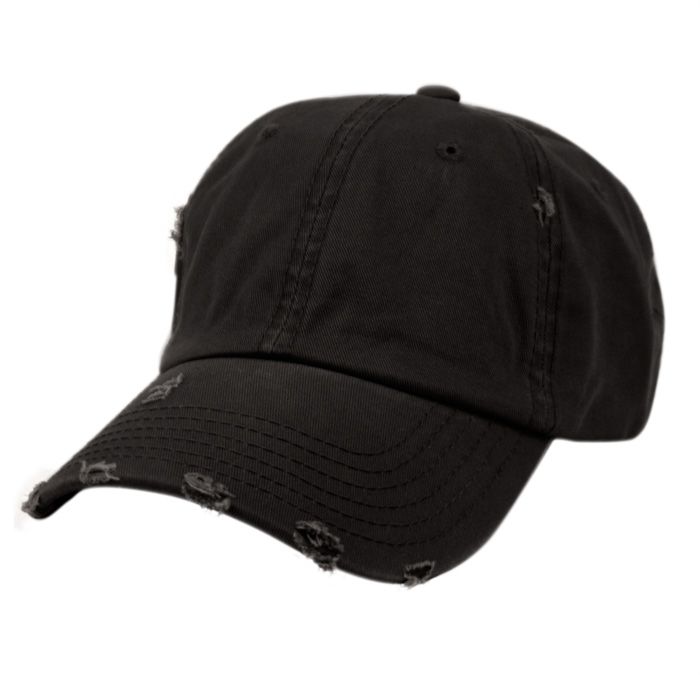 12 Units of Distressed Washed Cotton Baseball Cap In Black Baseball