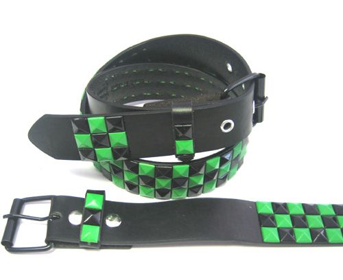 48 Units of Black & Green Studded Belt On Black - Unisex Fashion Belts ...