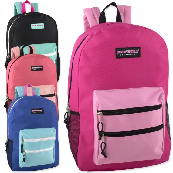 24 Units of High Trails 19 Inch Double Zip Backpack With Two Side Mesh ...