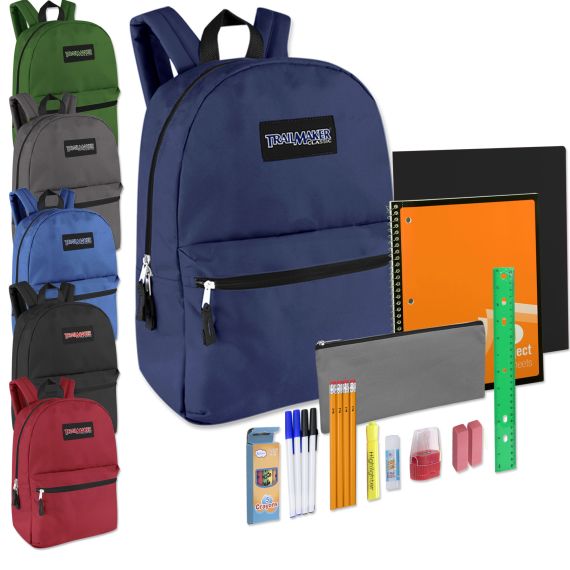 24 Units of Preassembled 17 Inch Backpack & 12 Piece School Supply Kit