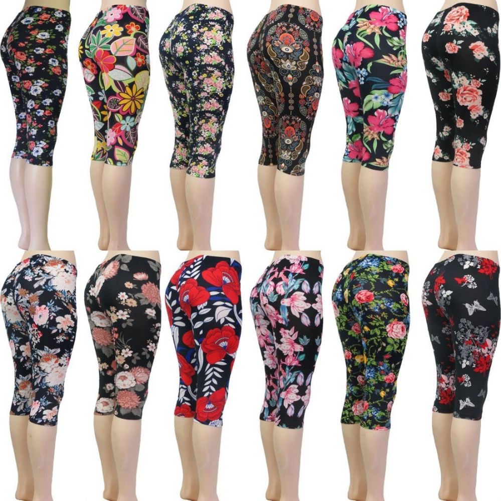 48 Units Of Women S Capri Leggings Floral Prints One Size Fits Most Womens Leggings At
