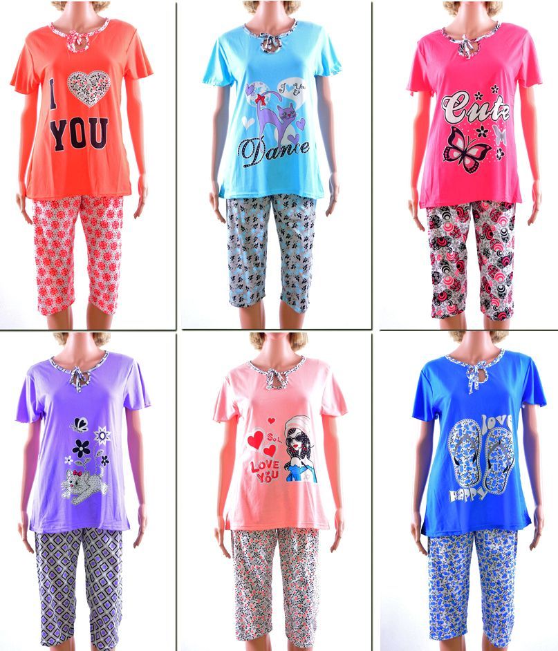 72 Units of Women's Short Sleeve Shirt & Capri Pajama Set - Assorted ...