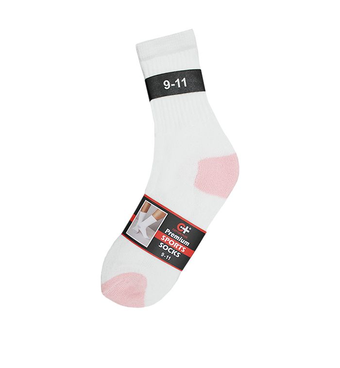 120 Units of Women's White With Pink Heel & Toe Sport Crew Socks , Sock