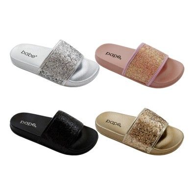 48 Units of Girls Glitter Slide Sandals 