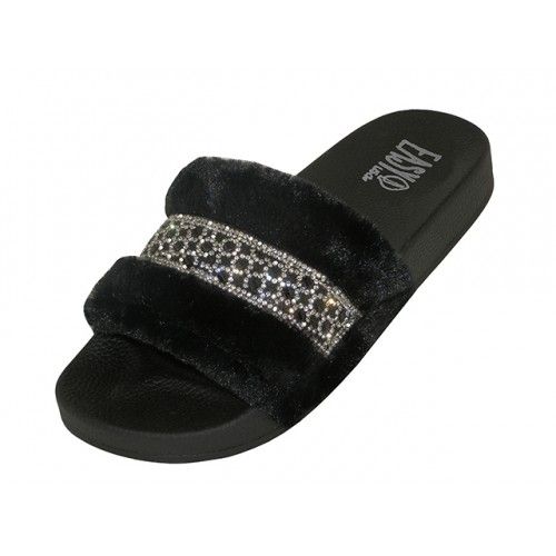 black open toe slides