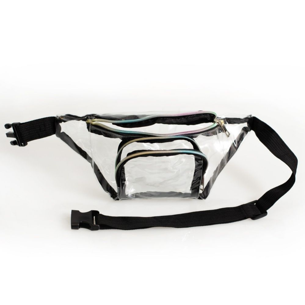 24 Units of Pvc Clear Transparent Fanny Packs Belt Bags With Rainbow ...