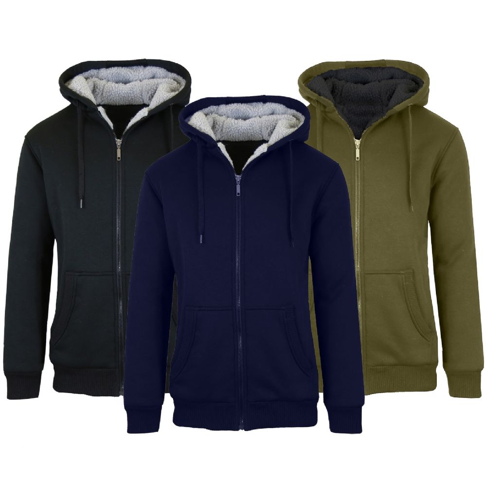 12 Units of Mens Fleece Line Sherpa Hoodies Assorted Colors And Sizes ...