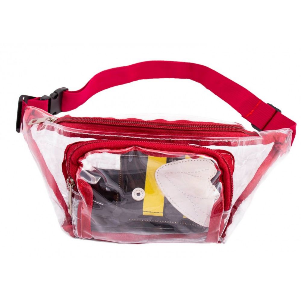 24 Units of Pvc Clear Transparent Bulk Fanny Packs Belt Bags With Red ...