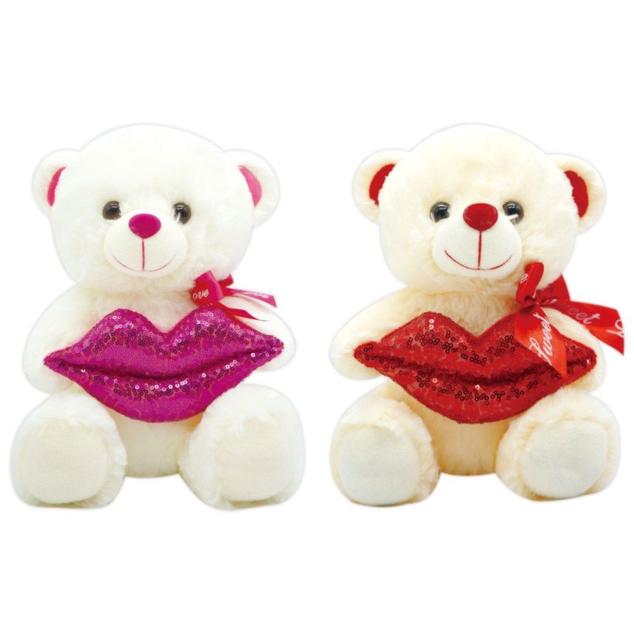 12 Units of Valentine Plush Teddy Bear With Lips Assorted - Valentines