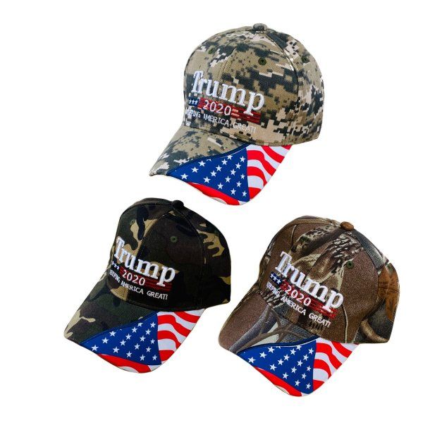 24 Units of Camo Trump Hat With Flag Bill - Baseball Caps & Snap Backs ...