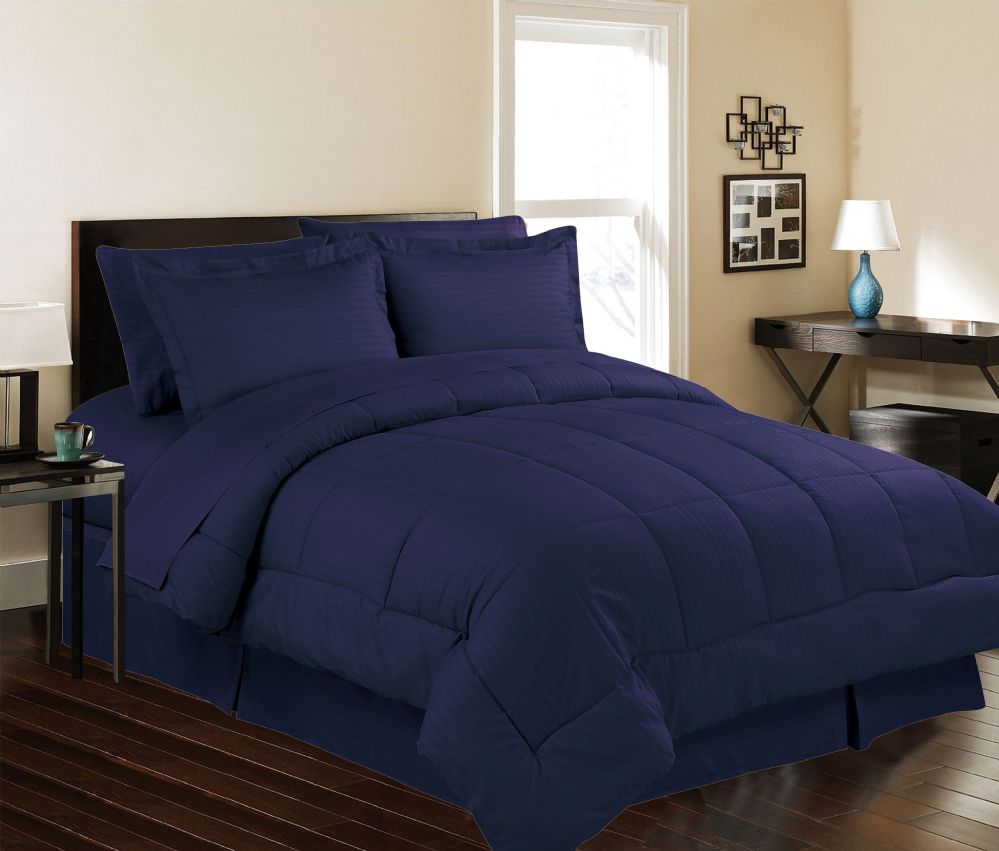 3 Units Of 8 Piece Embossed Stripe Bed In A Bag King Size In Navy