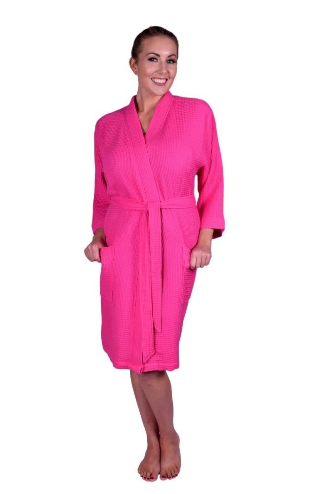 Download 4 Units of Robe Hot Pink Waffle Weave Cotton Kimono Robe ...