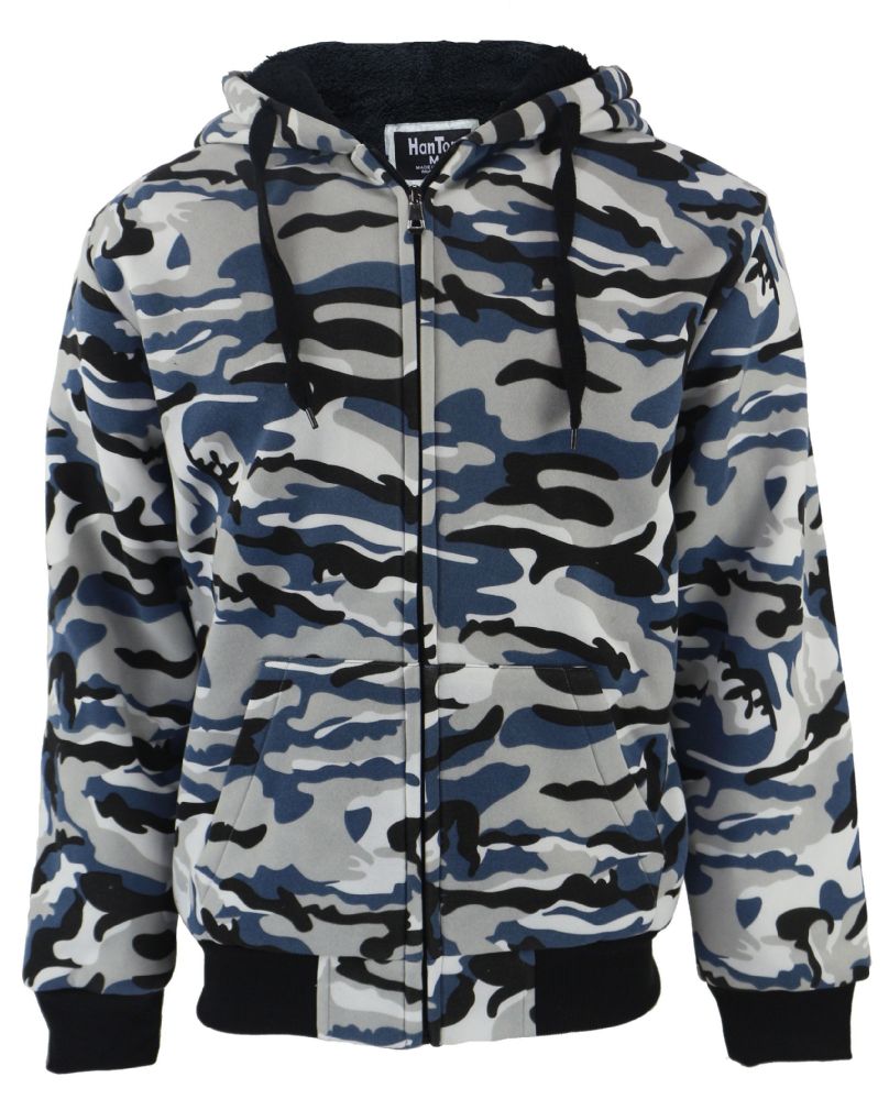 12 Units of Mens Camoflage Sherpa Lined Zip Up Hoodie Sweater In Camo ...