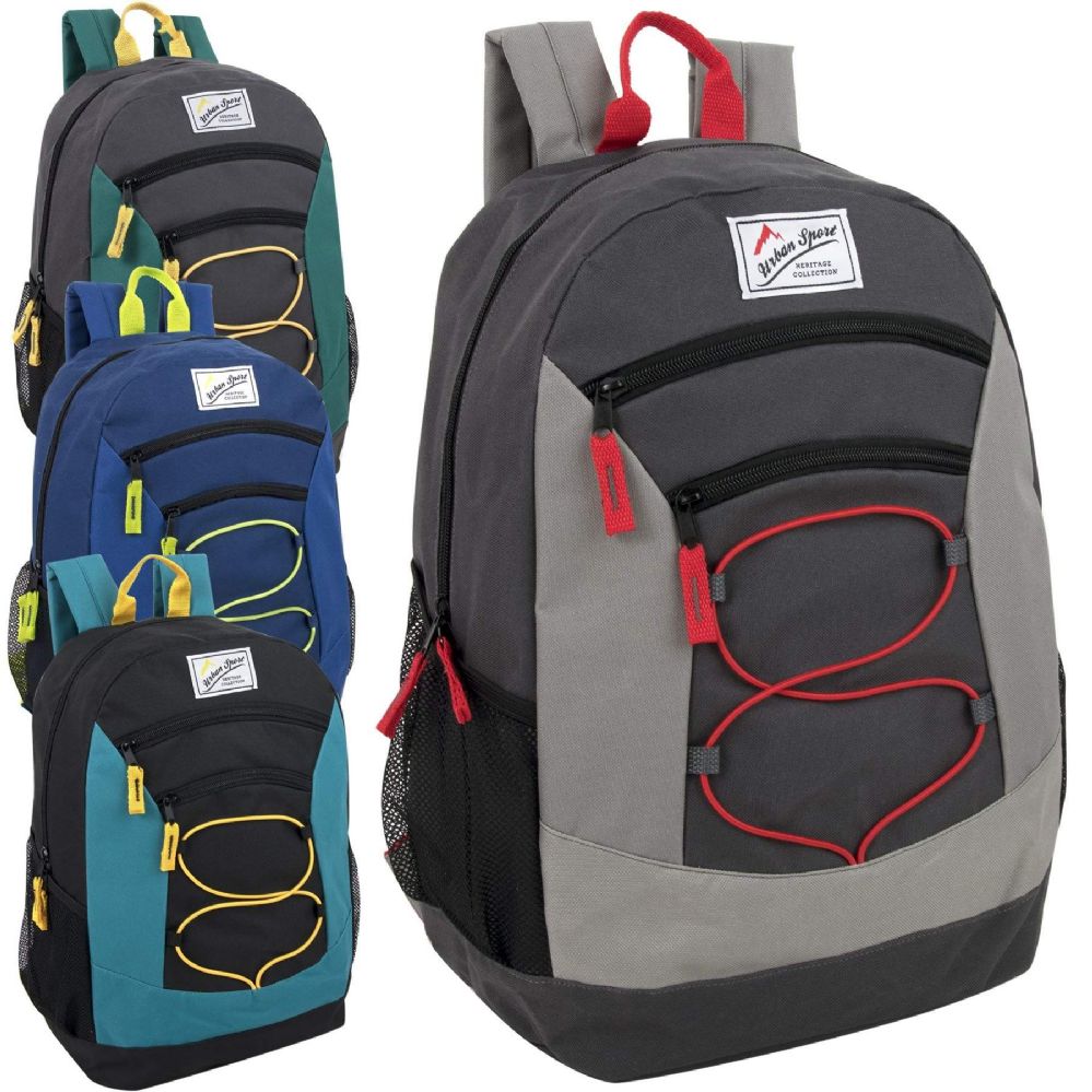 24 Units of Urban Sport 18 Inch Multi Pocket Bungee Backpack - 4 Colors ...