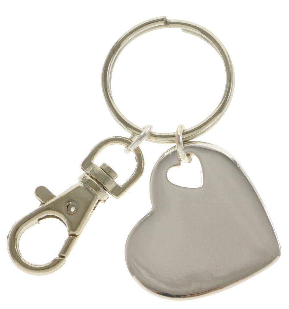 96 Units Of Plain Silver Tone Heart Keychain - Key Chains - At 