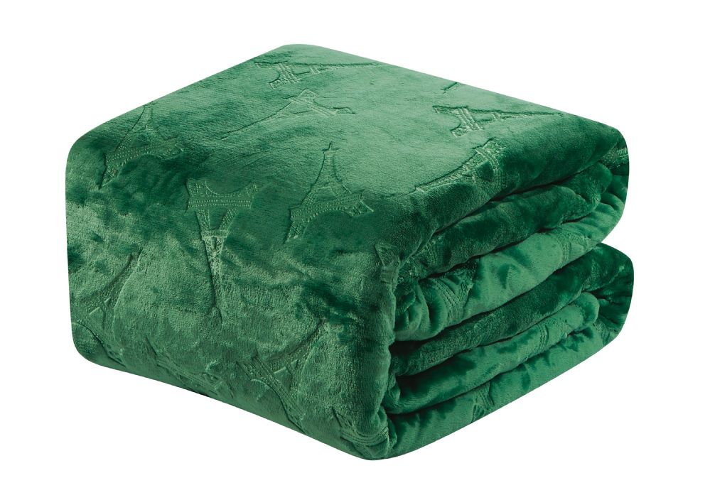 6 Units of Eiffel Tower Embossed Blanket Queen Size In Green Fleece