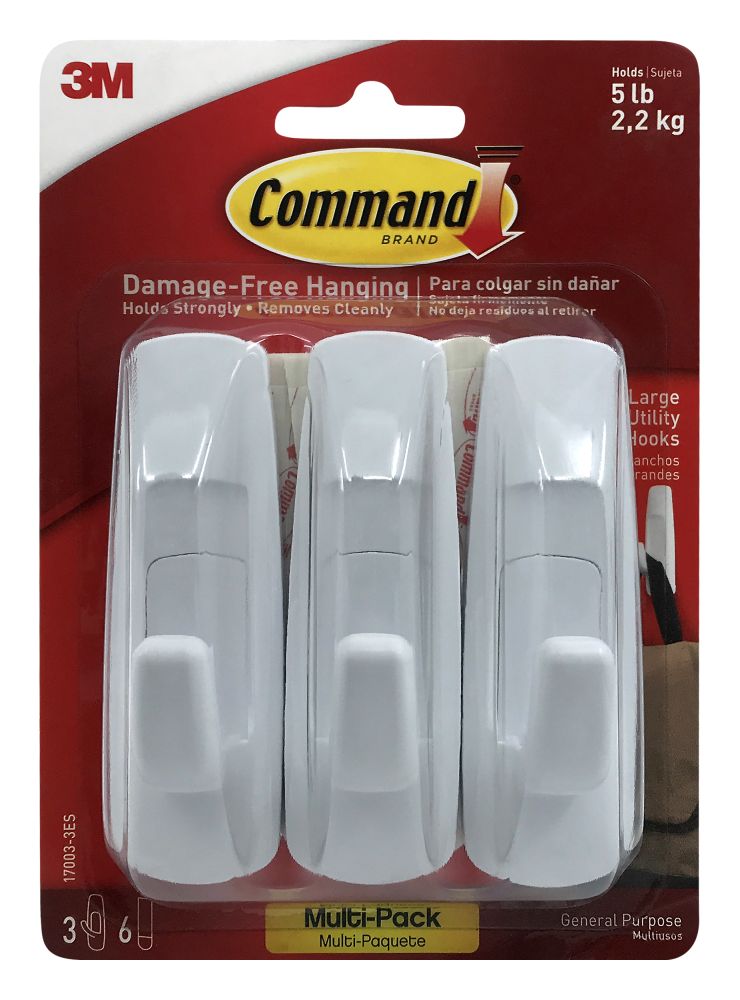 4 Units of 3m Command Large Utility Hooks MultIPack, Holds 5lb, White