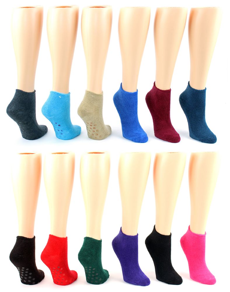 24 Units of Women's Low Cut Terry Cloth Socks W/ NoN-Skid Grips ...