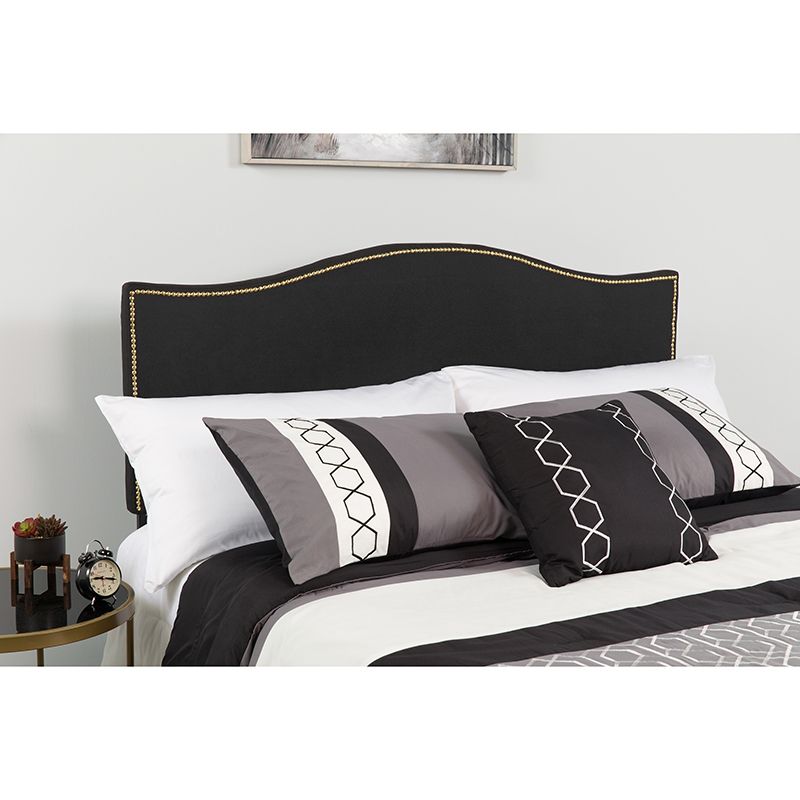 Lexington Upholstered Twin Size Headboard With Accent Nail Trim In Black Fabric Headboards