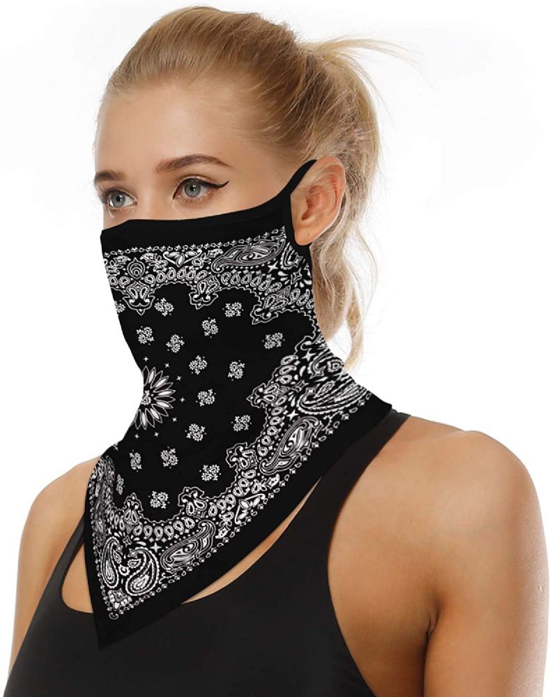 36 Units Of Assorted Printed Neck Gaiter Scarf Shield Bandana With Ear Loops Face Cover 3770