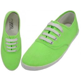 24 Units of Women's Lace Up Casual Canvas Shoes ( *neon Green ) - Women ...